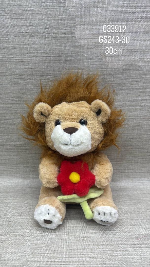 LEÓN CON FLOR ROJA 30 CM