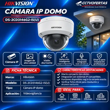 Imagen del producto Cámara IP Domo Hikvision DS-2CD3146G2-IS(U) | Videovigilancia Profesional
