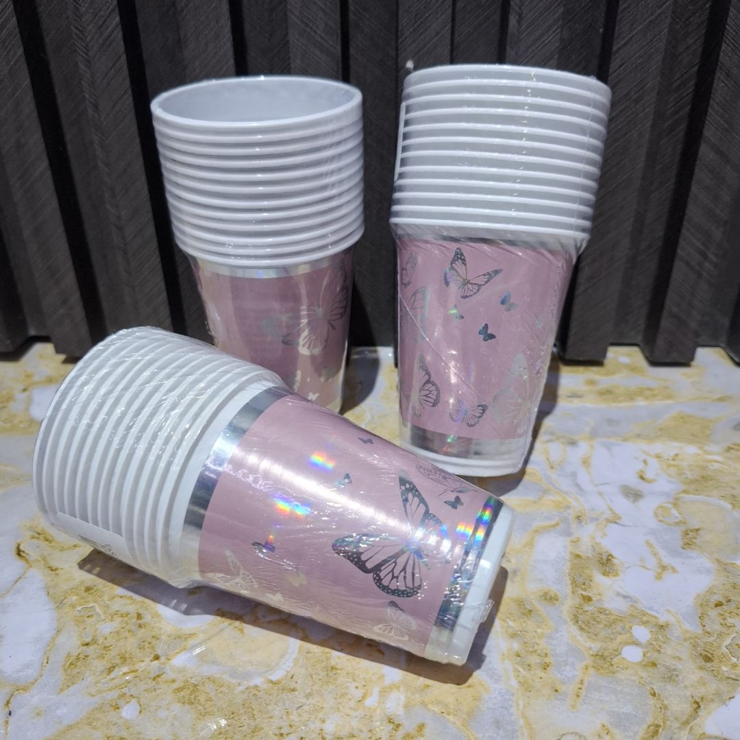 VASO X12 UND MARIPOSA ROSA/PLATA