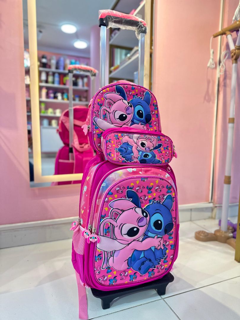 Combo escolar x3 con ruedas Stitch 