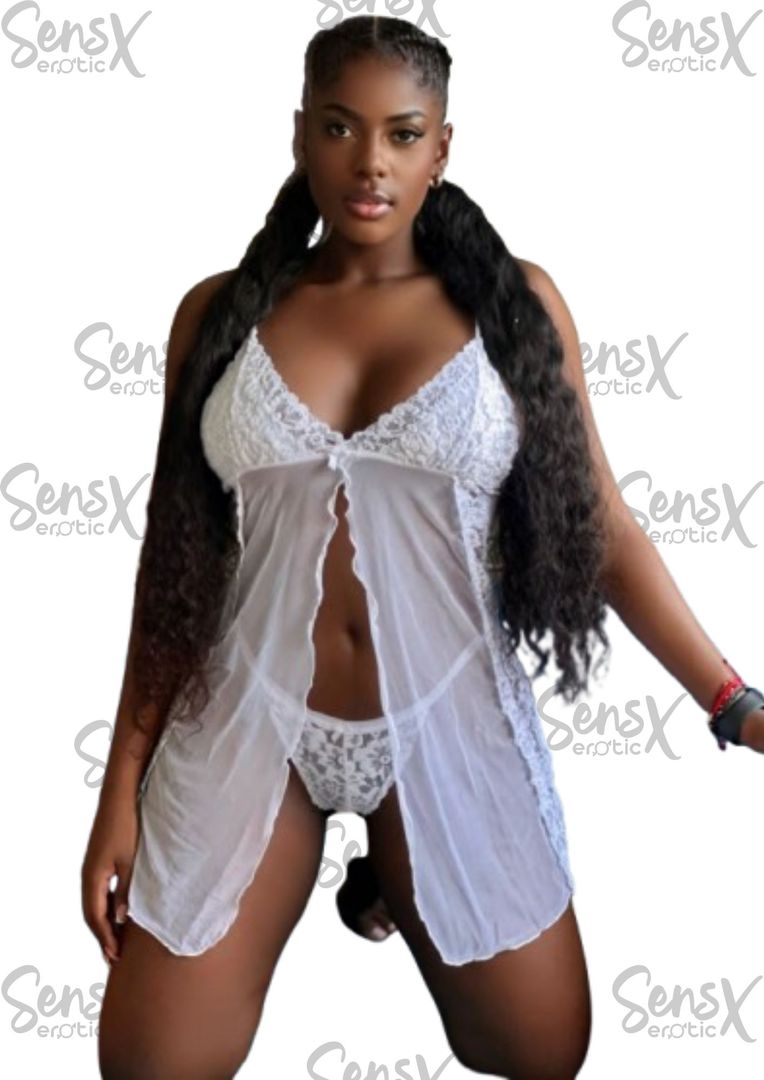 Ropa de Dormir de Encaje Transparente con Abertura Floral – Body Sexy Tipo Babydoll