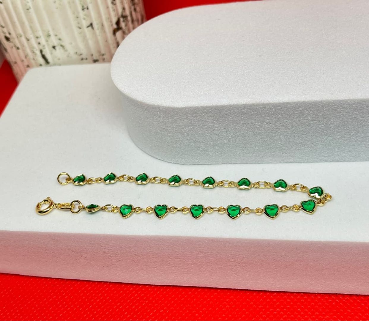 Pulsera corazon bisel continuo verde 18cm