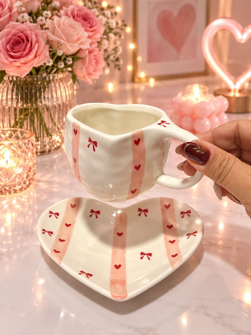 Set Mug plato corazón 