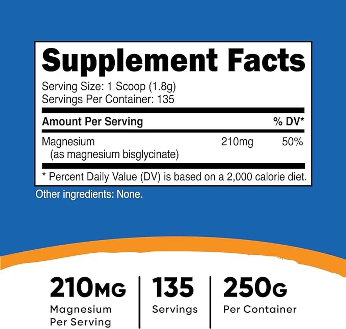 Magnesio Glicinato 210 mg 135 servings 250g NUTRICOST