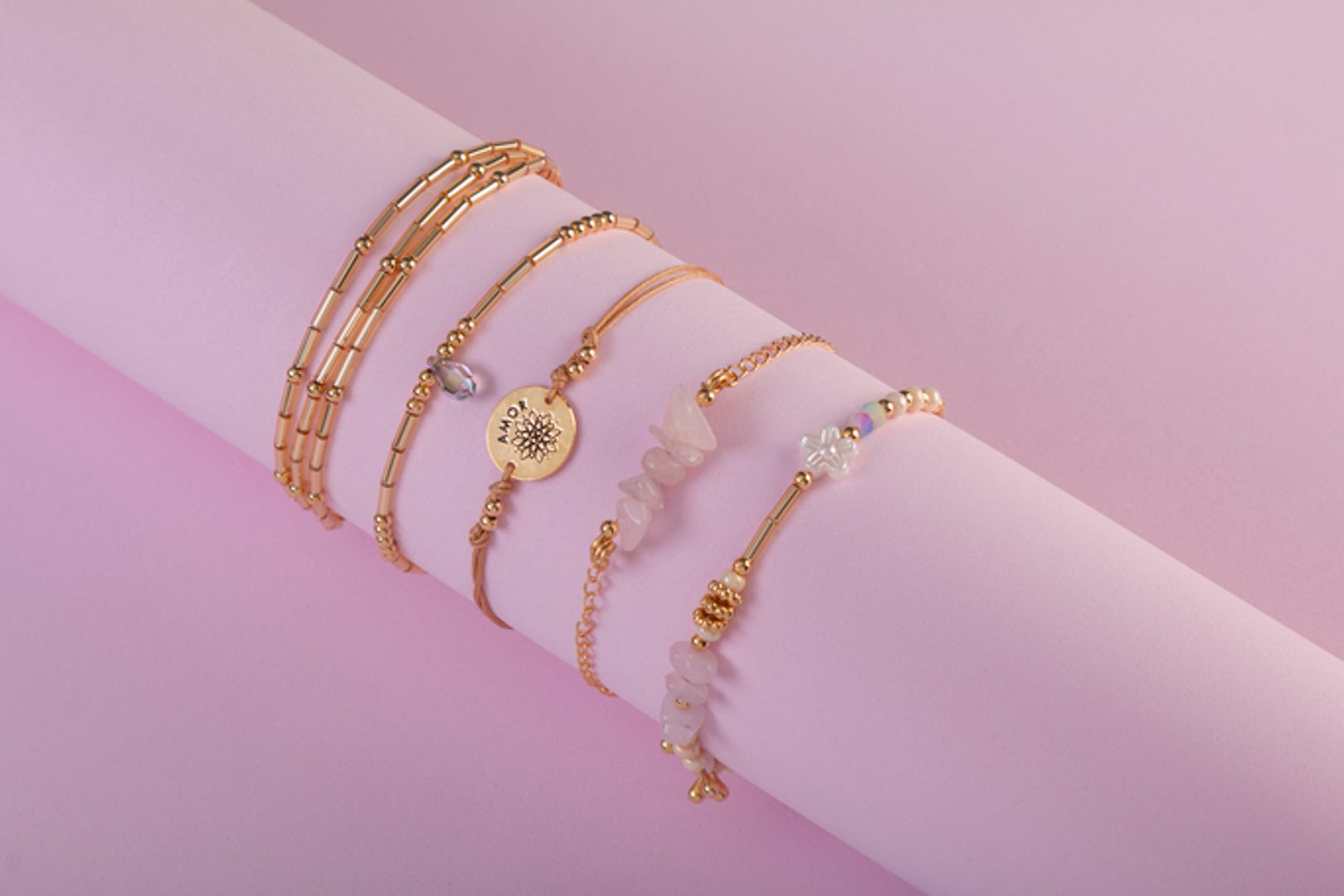 Juego de Pulseras Piedras Naturales: Cuarzo Rosa