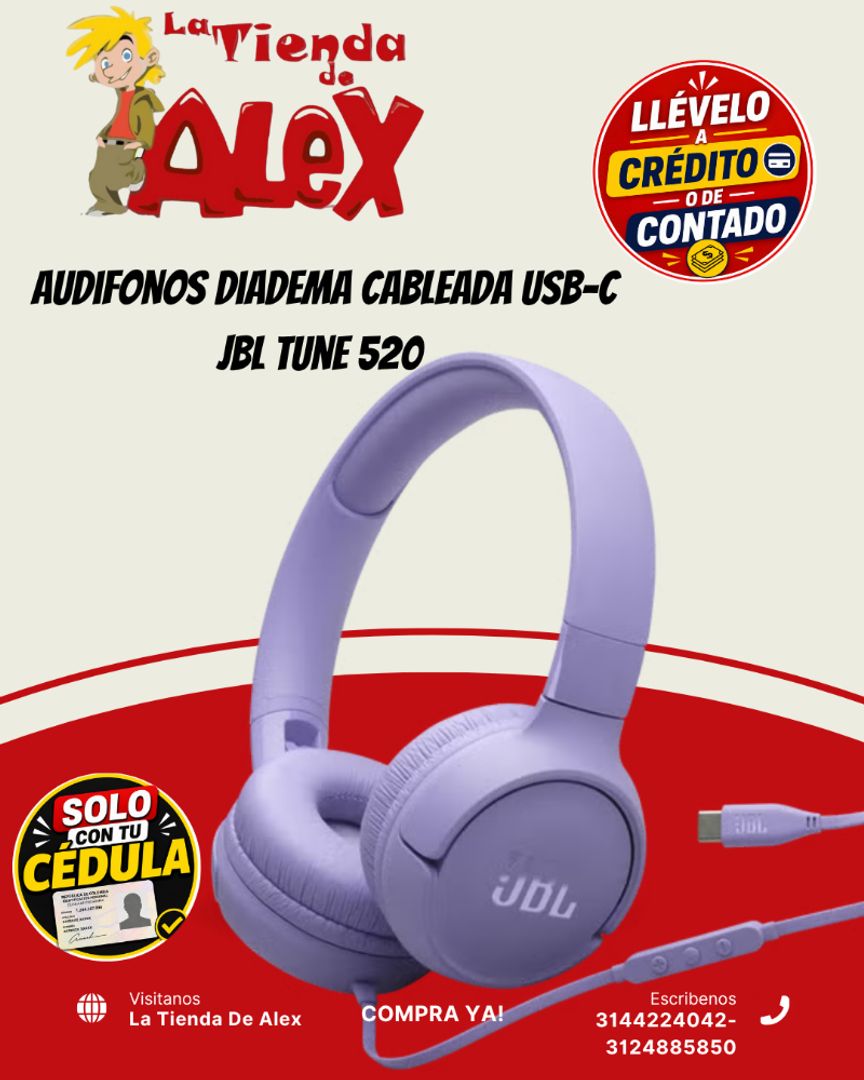 Audifonos Diadema Cableada USB-C JBL Tune 520 