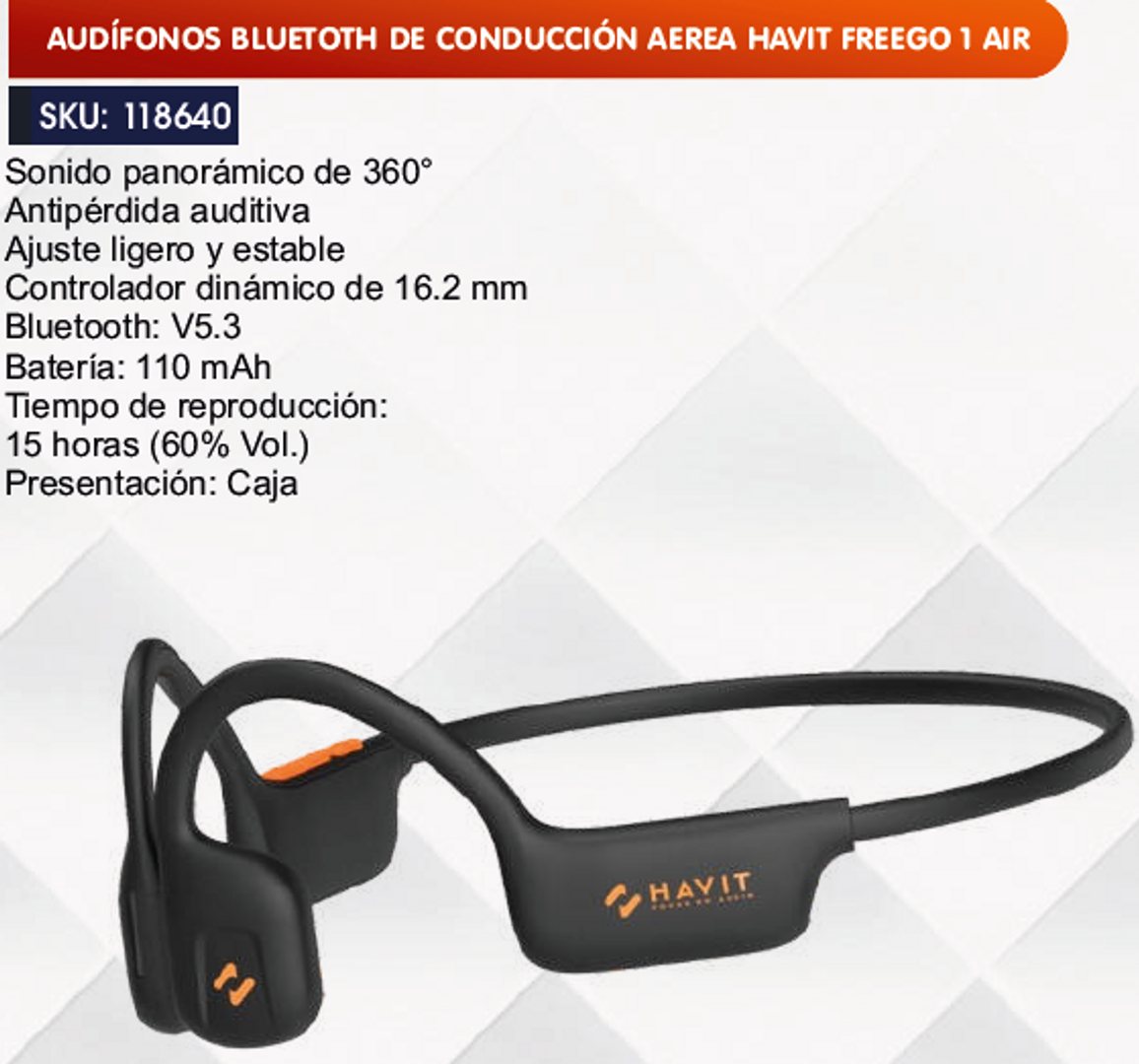 AUDÍFONOS BLUETOTH DE CONDUCCIÓN AEREA HAVIT FREEGO 1 AIR