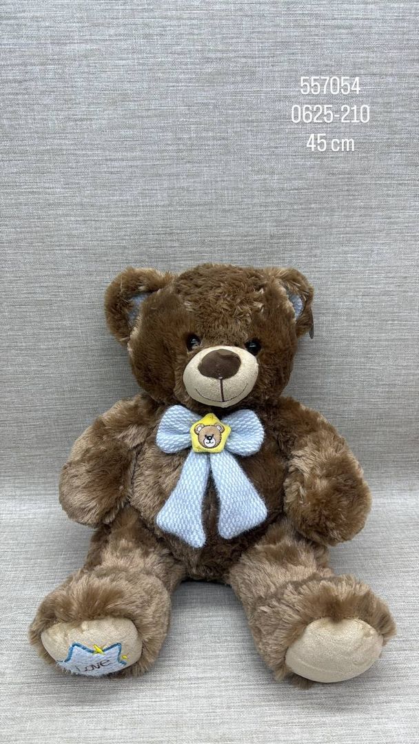 OSO CAFE CON MOÑO  AZUL DE 45 CM 