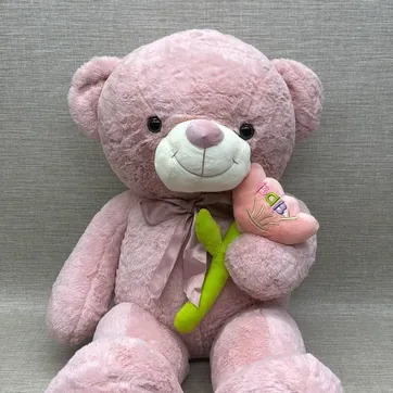 Imagen del producto OSO PALO ROSA CON FLOR BORDADA  DE 90 CM 