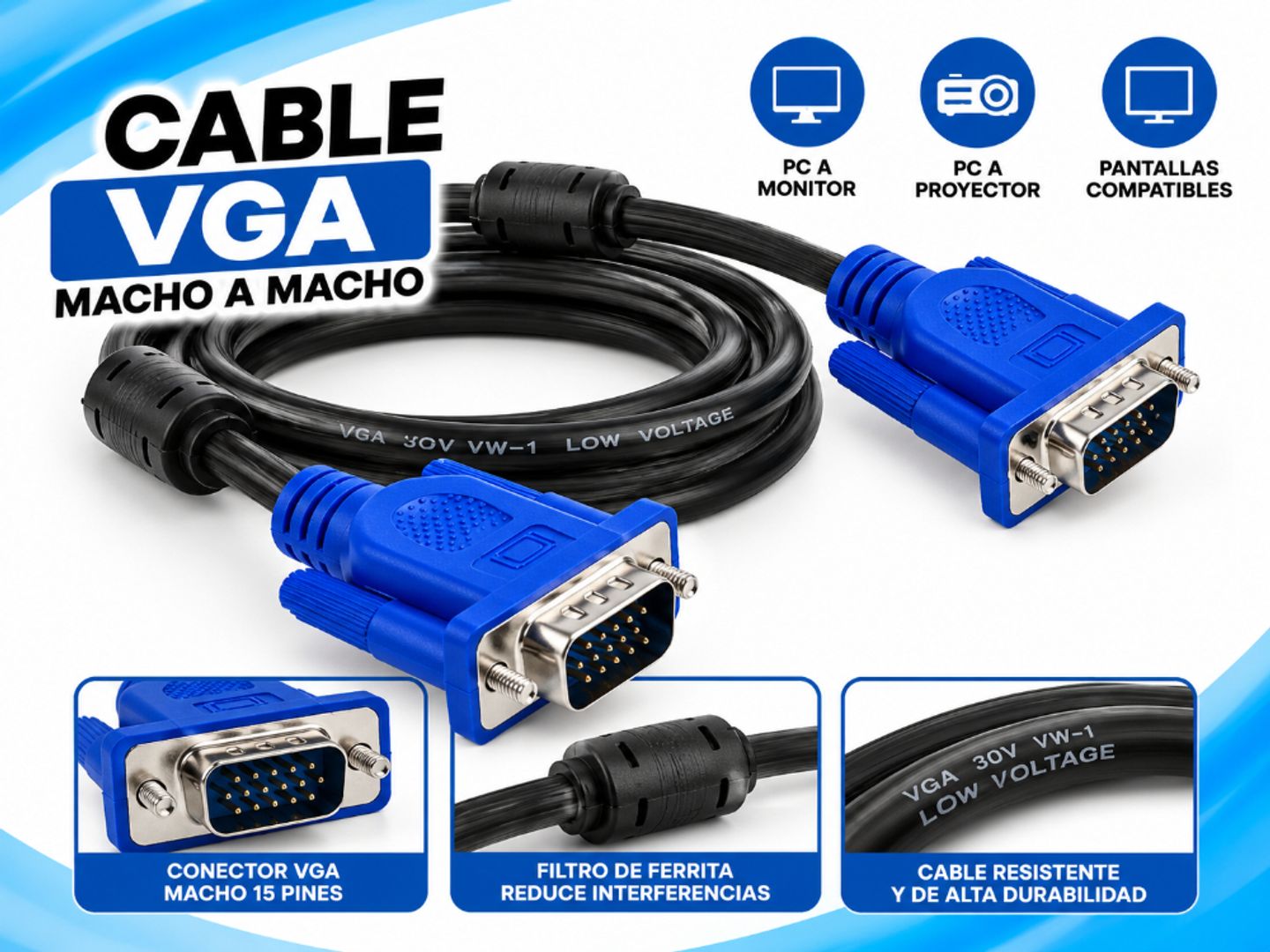 Cable VGA Macho a Macho – Video para PC y Monitor