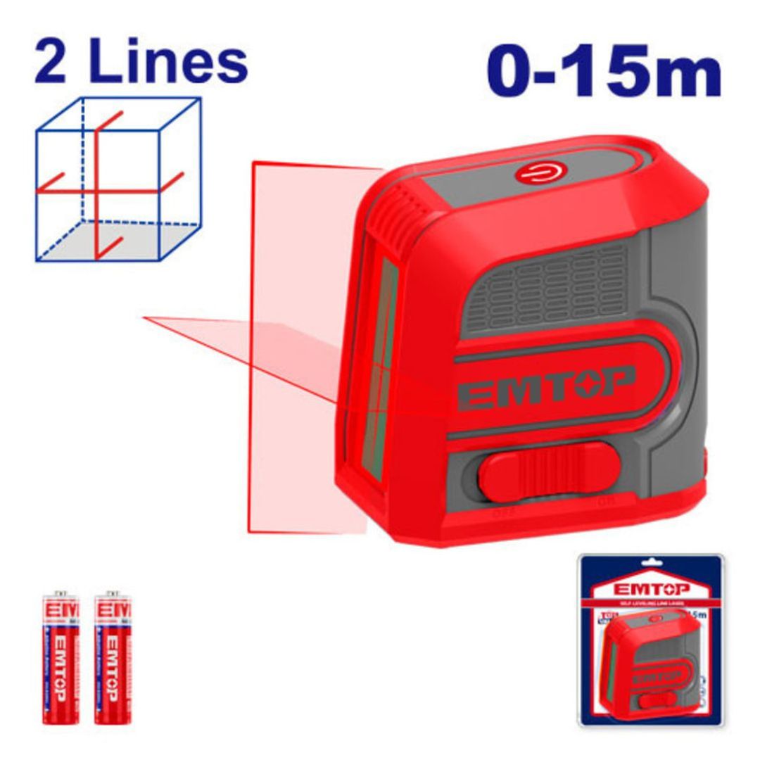 EMTOP NIVEL LASER 0-15MTS LUZ ROJA 2 LINEAS TOP VALUE