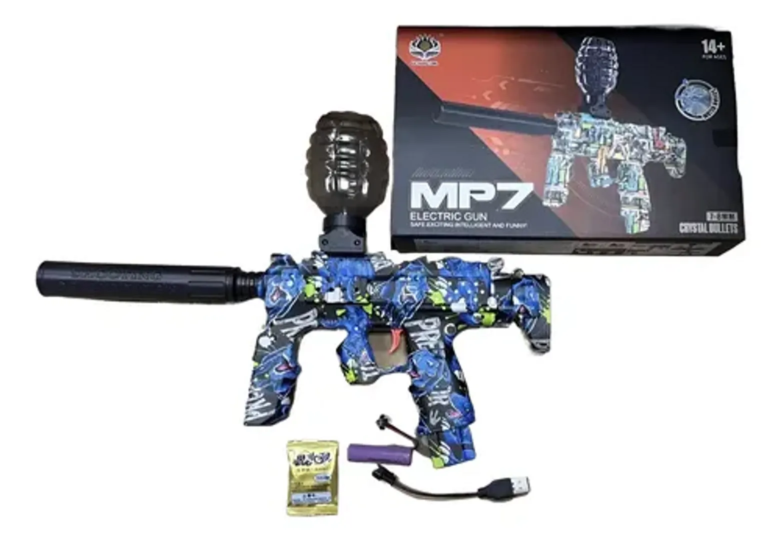 JUGUETE PISTOLA AMETRALLADORA MP7 HIDROGEL CAMUFLADA