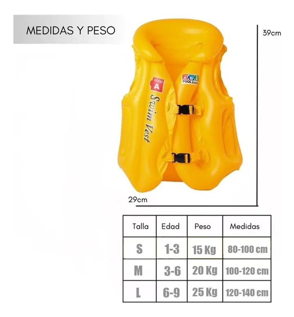 CHALECO INFLABLE FLOTADOR PARA NIÑOS