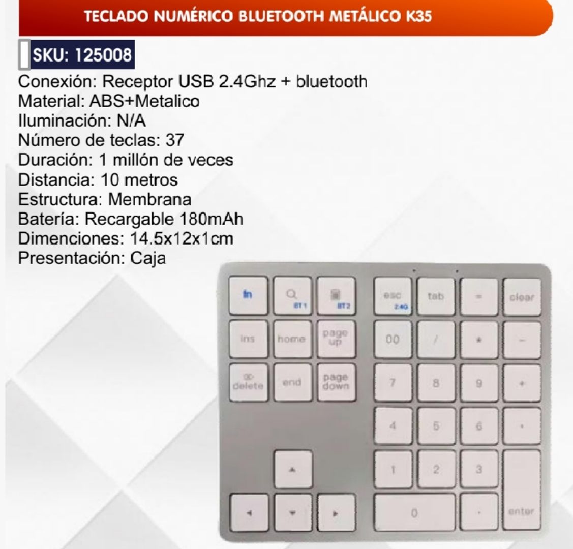 TECLADO NUMÉRICO BLUETOOTH METÁLICO 