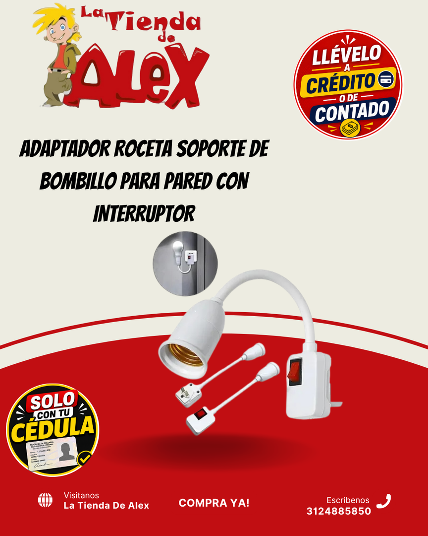 ADAPTADOR ROCETA SOPORTE DE BOMBILLO PARA PARED CON INTERRUPTOR
