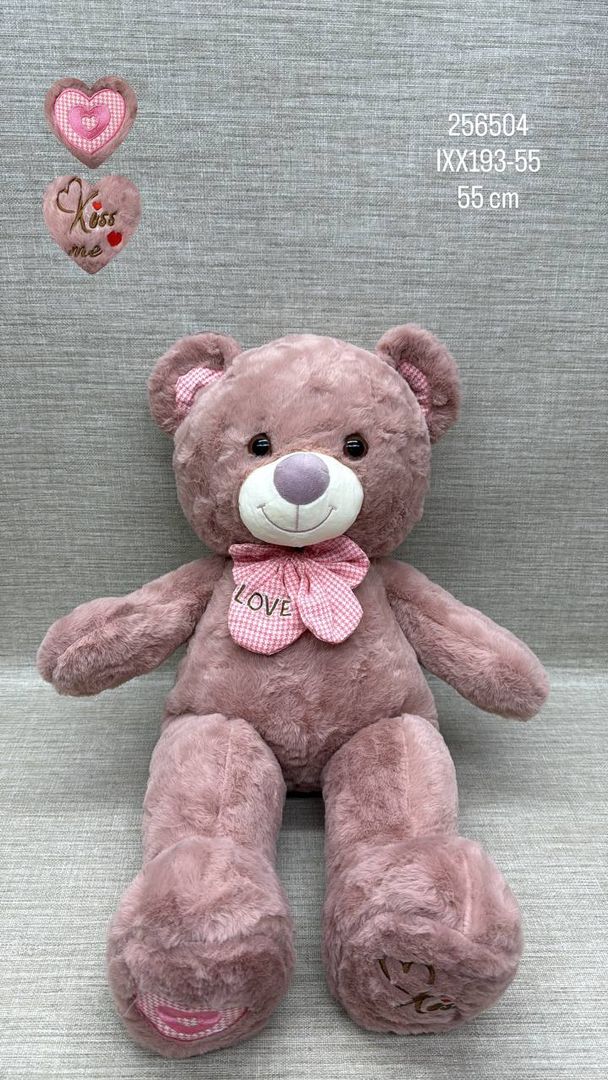 OSO PALO ROSA CON MOÑO LOVE  55 CM 