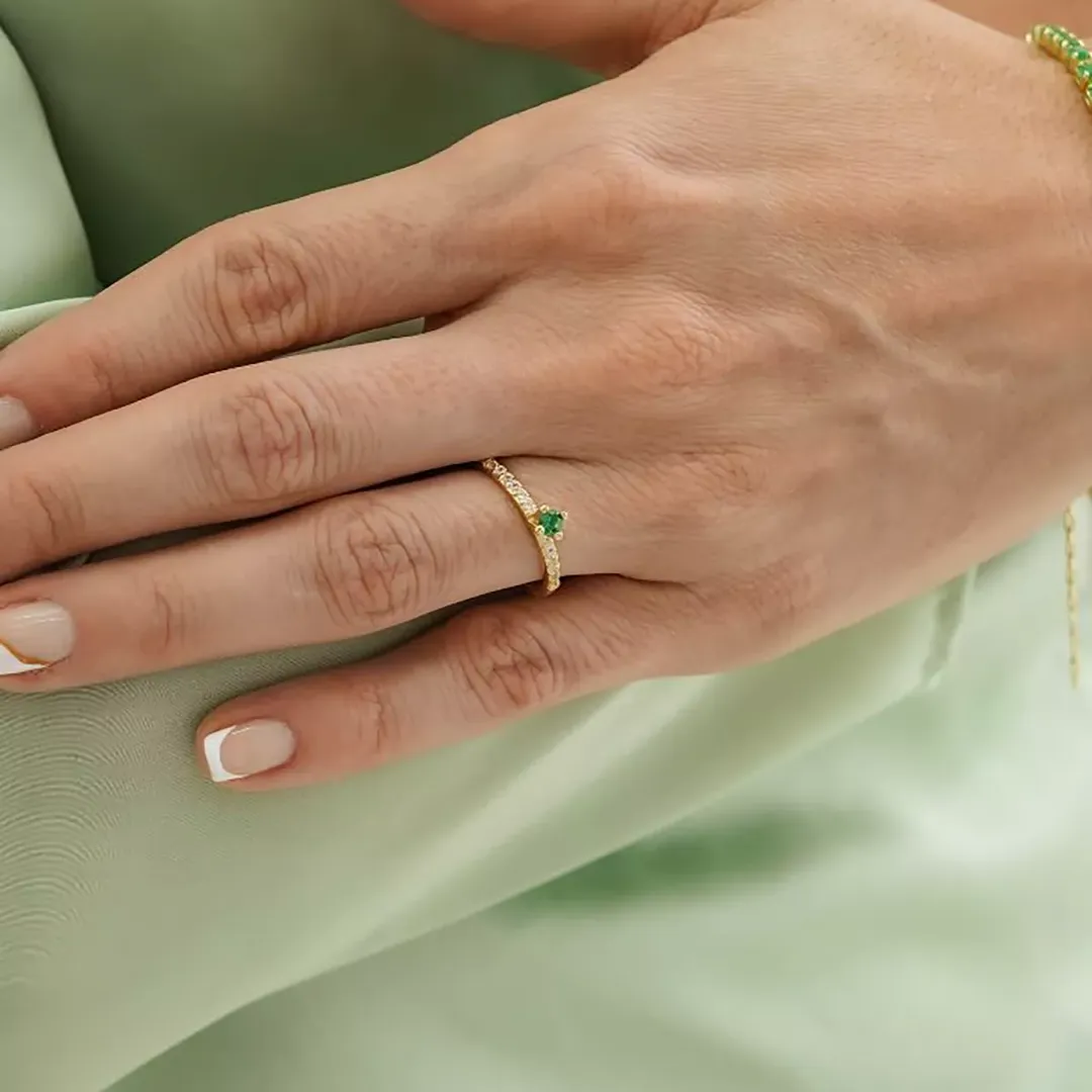 Anillo Promise Circonias Verdes Ajustable