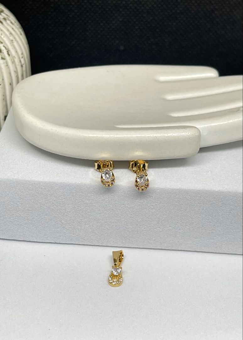 Set conjunto circon ovalo cristal 