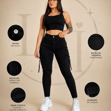 Jeans cargo ajustados de estilo casual  - imagen 1