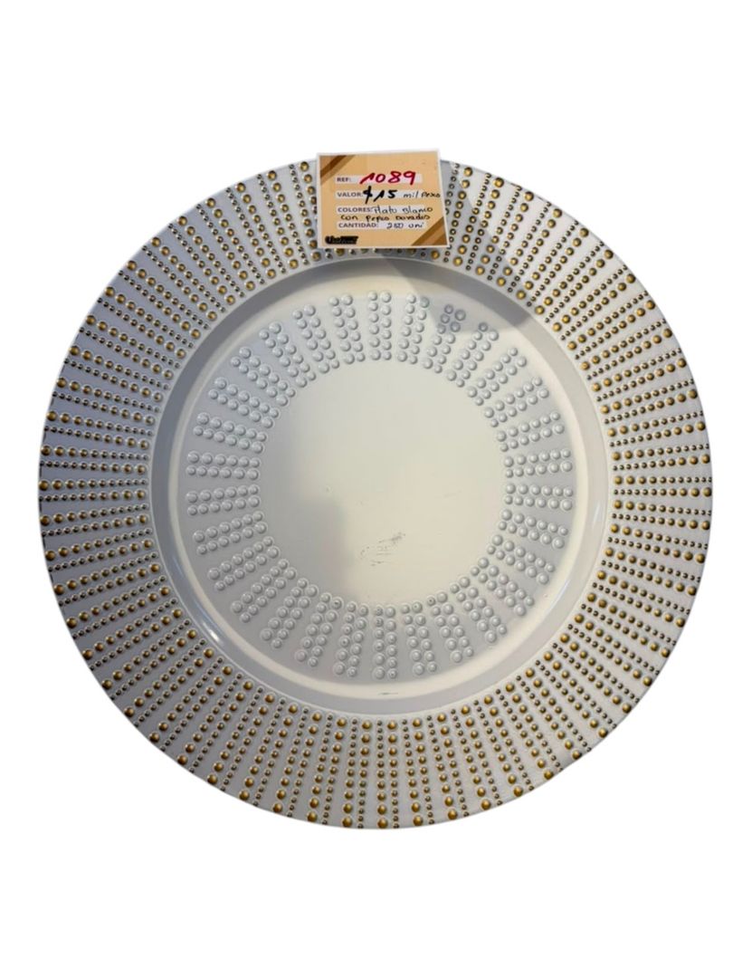 SOBREPLATO PLASTICO BLANCO CON TOQUE DORADO