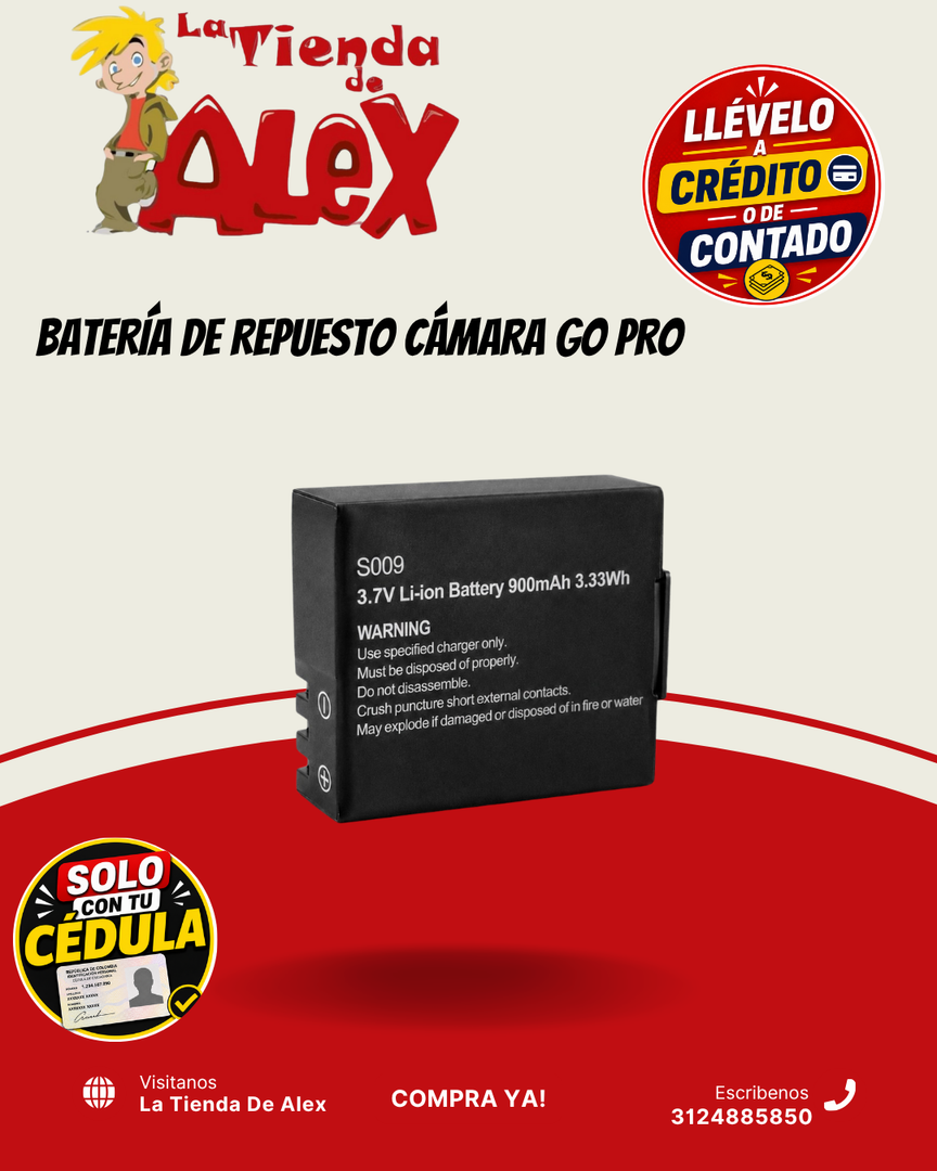 BATERÍA DE REPUESTO CÁMARA GO PRO