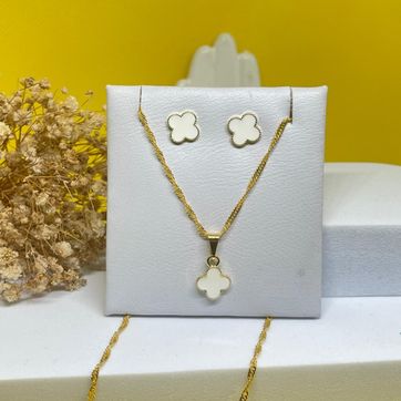 Imagen del producto Conjunto cadena singapur 45cm + dije y topos van cleef blancos