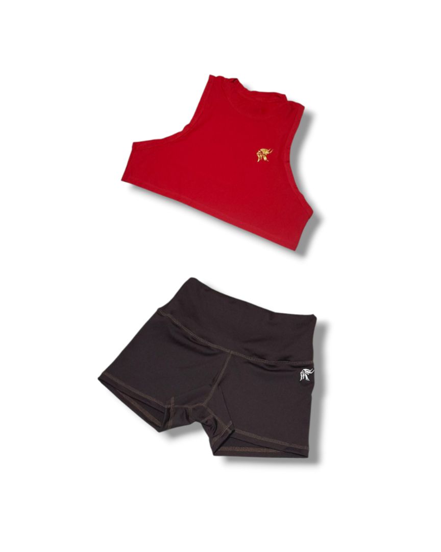 Conjunto crop top + short tiro alto