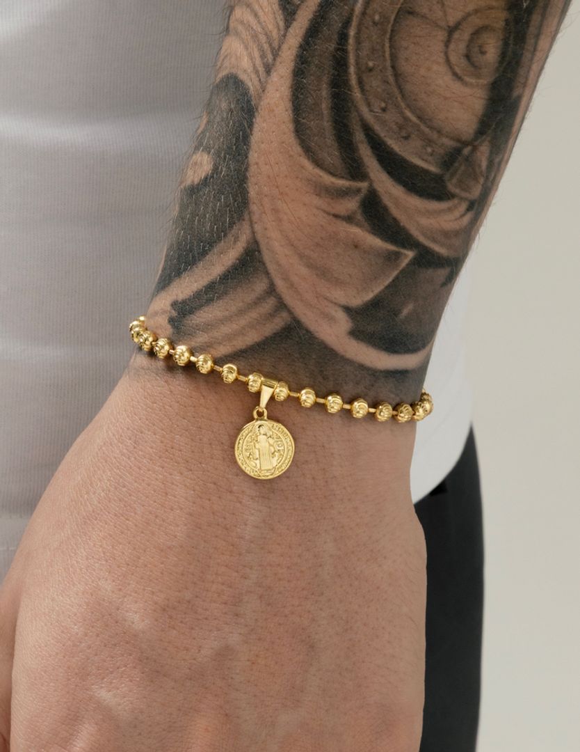 Pulsera militar diamantada con san Benito 