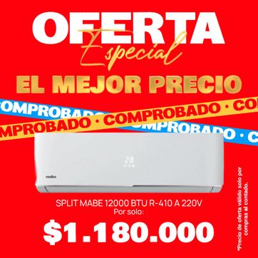 Imagen del producto OFERTA SPLIT MABE 12.000 BTU R410 A 220V