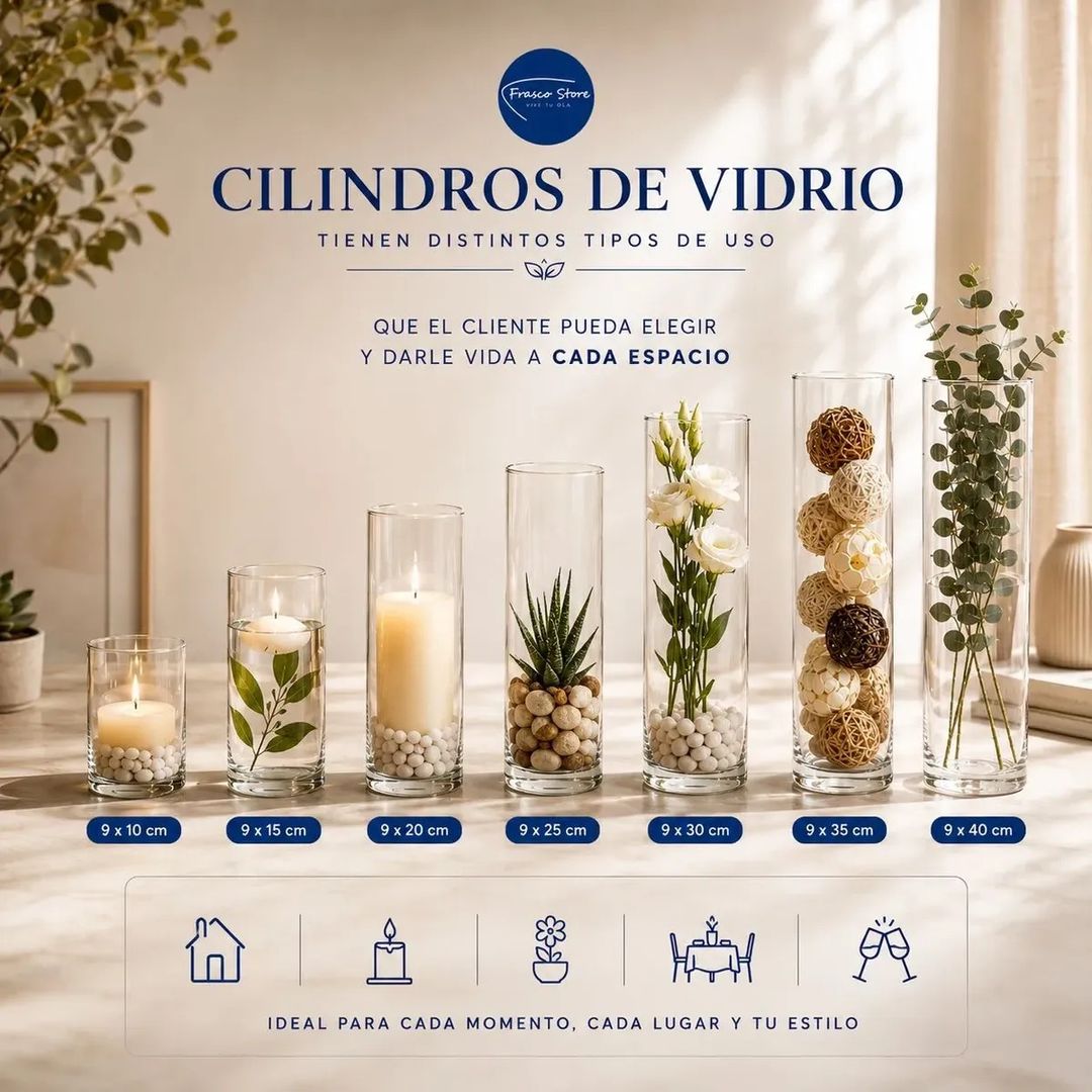 Florero Cilindro de Vidrio 10x25 cm – Decoración para Mesa y Velas