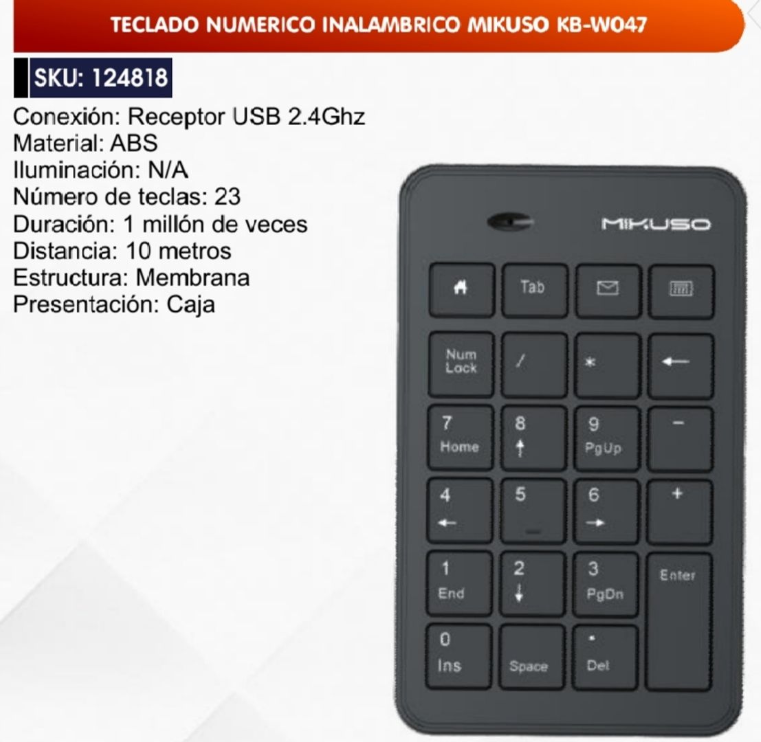 TECLADO NUMÉRICO INALÁMBRICO MIKUSO