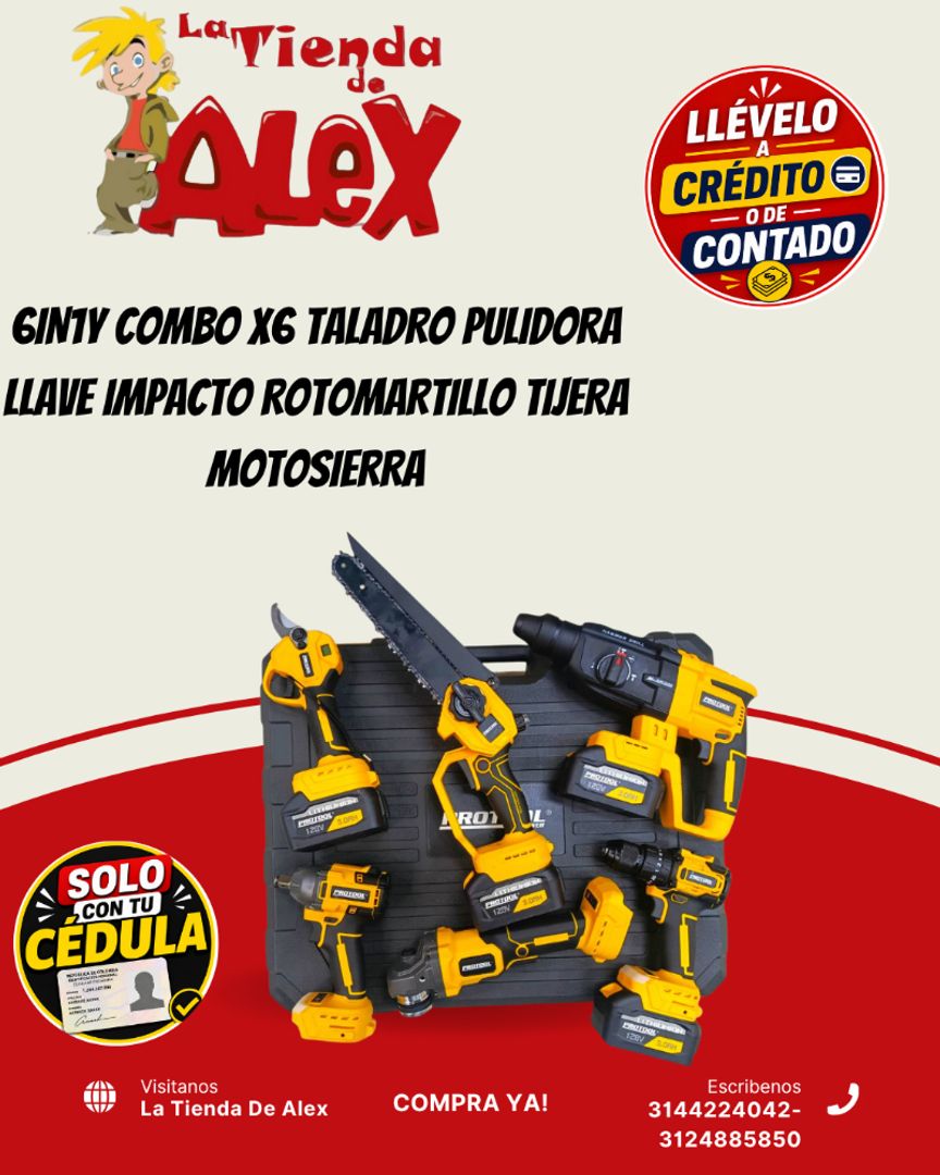 6IN1Y COMBO X6 TALADRO PULIDORA LLAVE IMPACTO ROTOMARTILLO TIJERA MOTOSIERRA