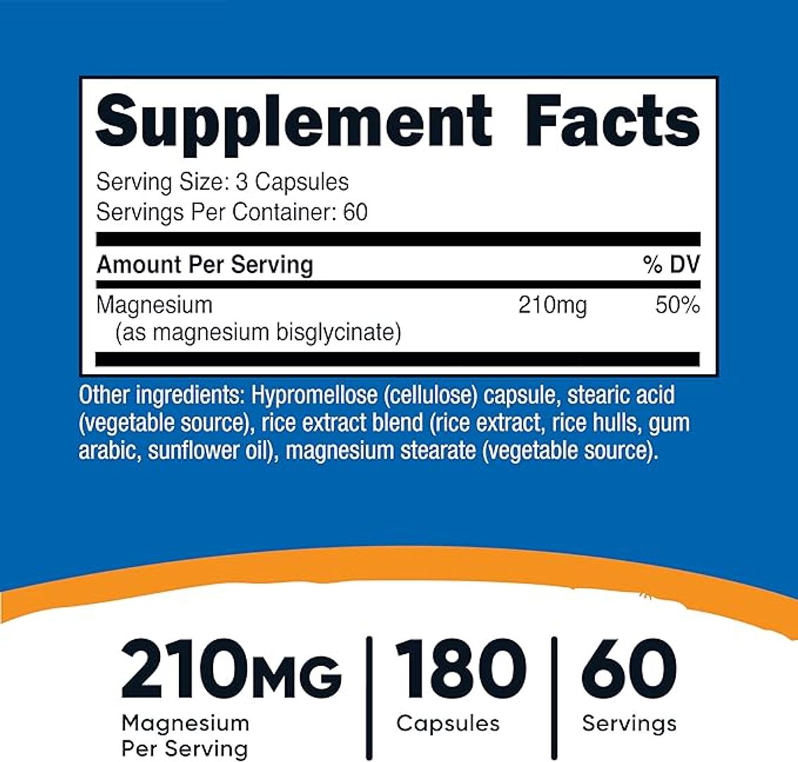 Glicinato de magnesio 180 cap 210 mg Nutricost