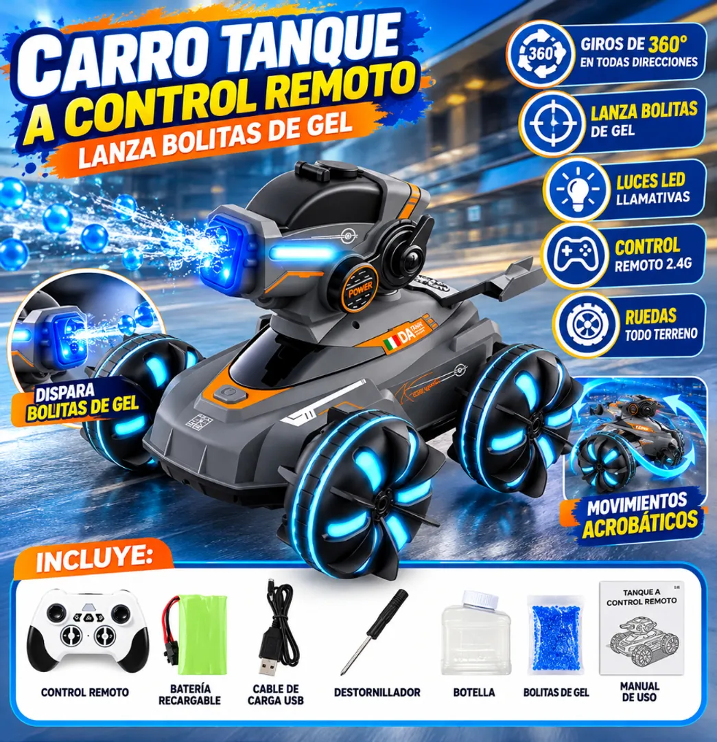 CARRO LANZADOR DE HIDROGEL A CONTROL REMOTO 360