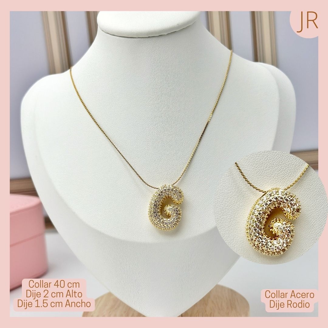 Collar Acero Inoxidable Dije Inicial "G"