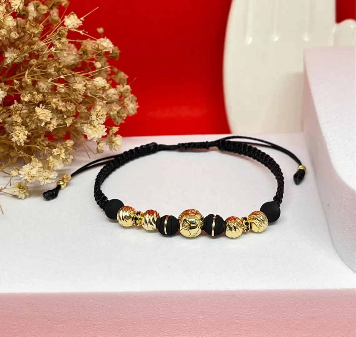 Pulsera balon liso 8mm y balin italy 6mm, rondel 4mm negro