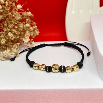 Pulsera balon liso 8mm y balin italy 6mm, rondel 4mm negro - imagen 1