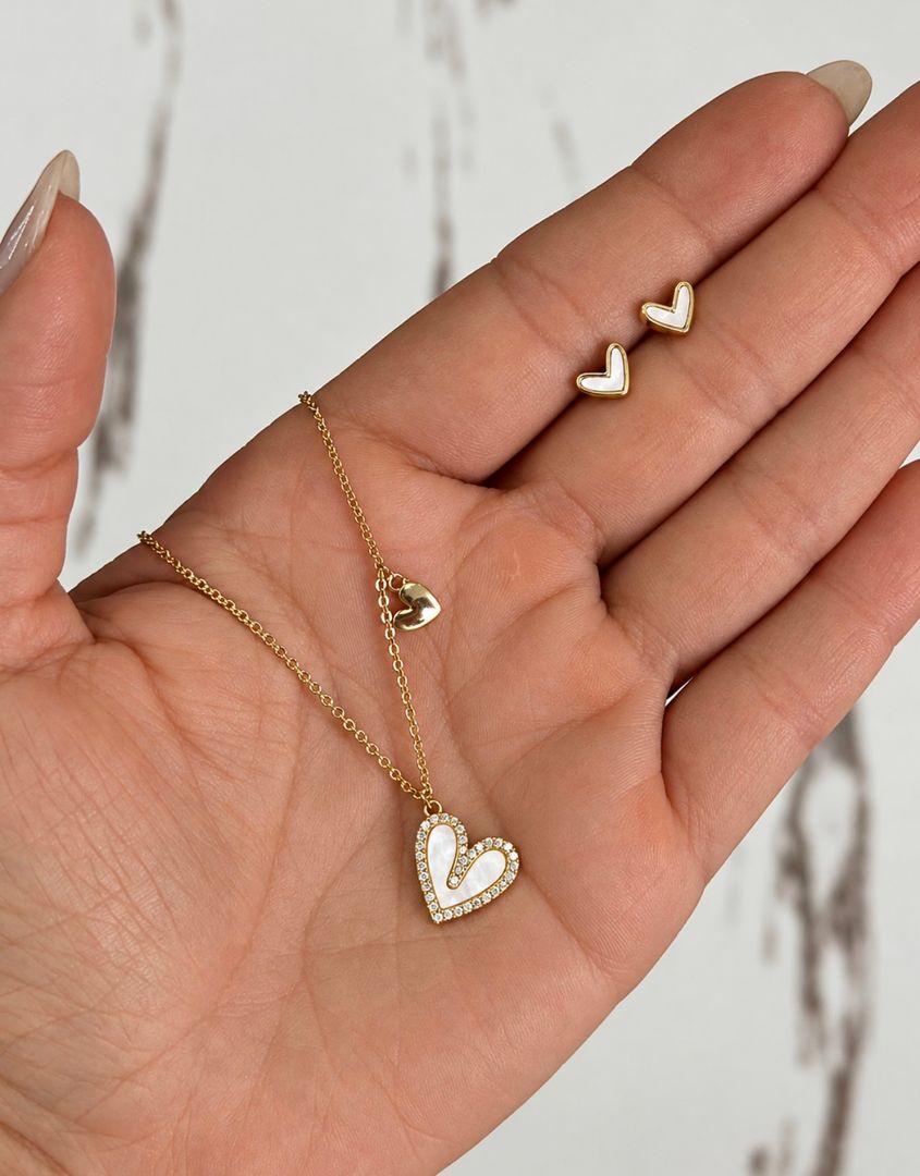Cadena set corazon blanco