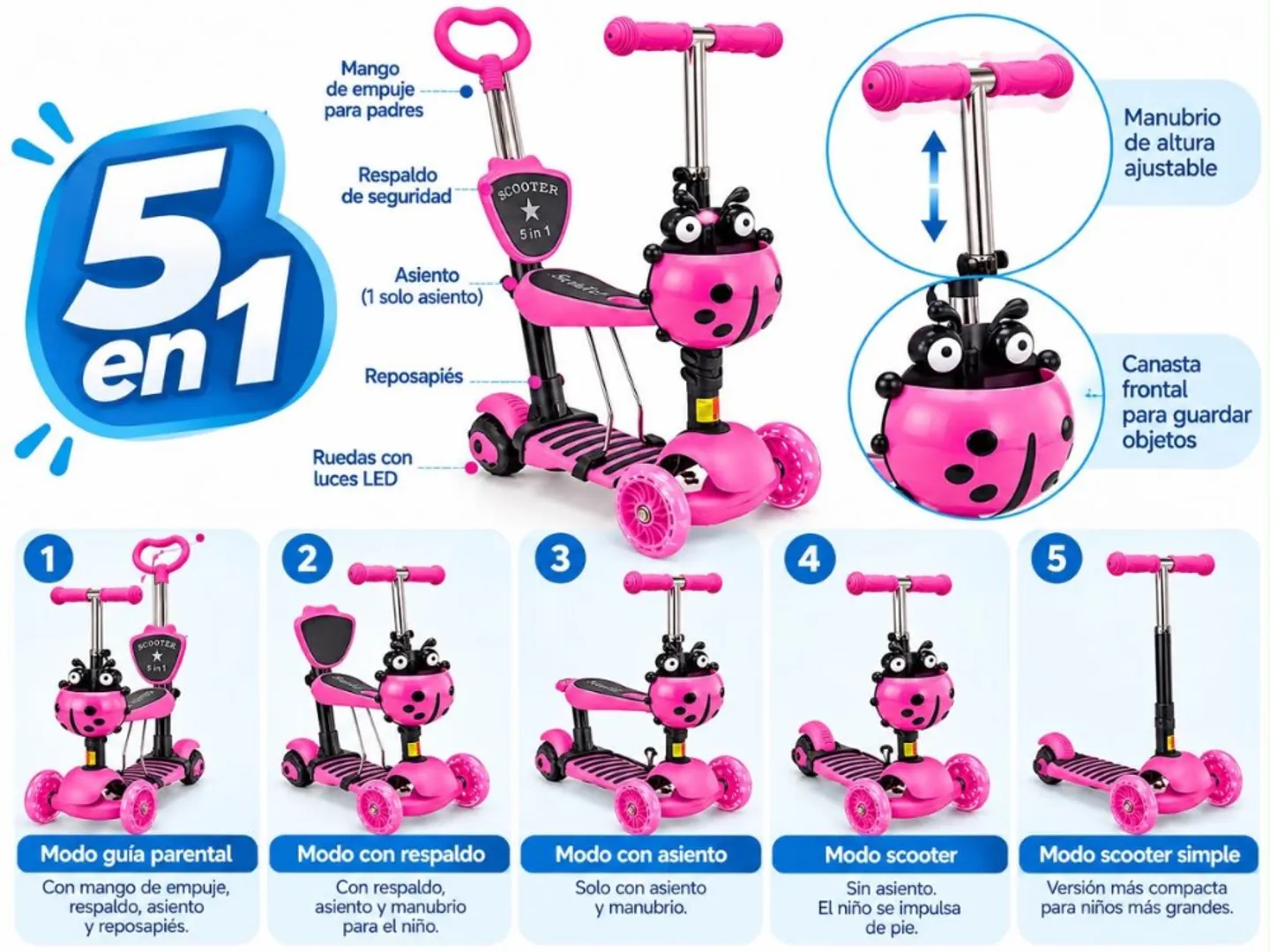 PATINETA MONOPATIN 5 EN 1 MARIQUITA SCOOTER