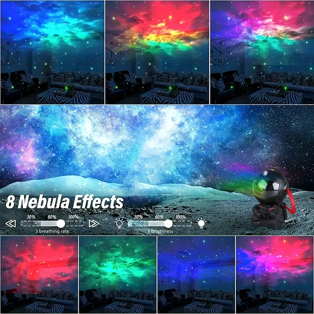 LAMPARA PROYECTOR ASTRONAUTA DE GALAXIA NEBULOSA CON CONTROL