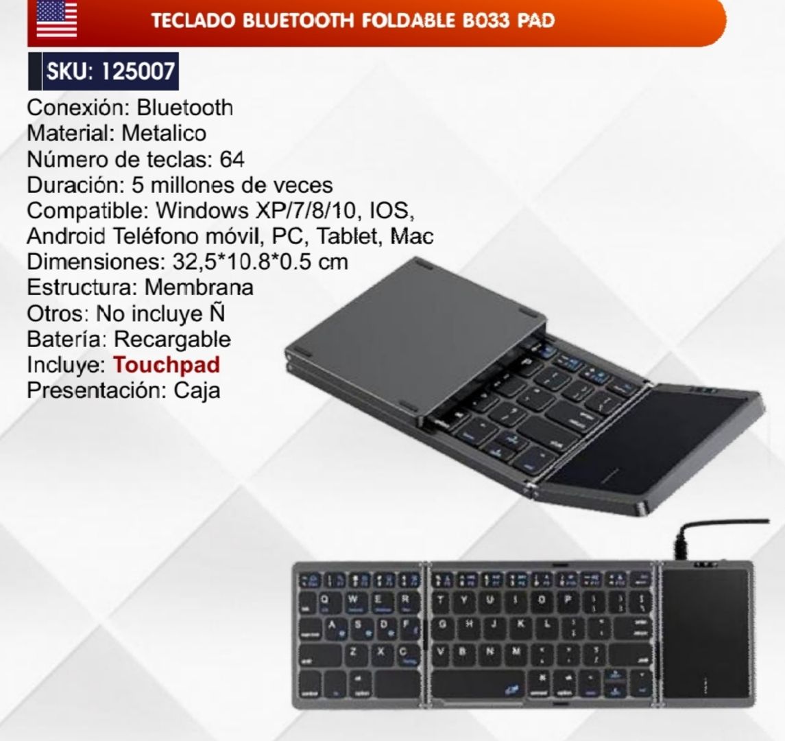 TECLADO BLUETOOTH FOLDABLE B033 PAD
