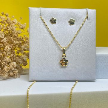 Imagen del producto Conjunto cadena militar 40cm + dije y topos flower lisa