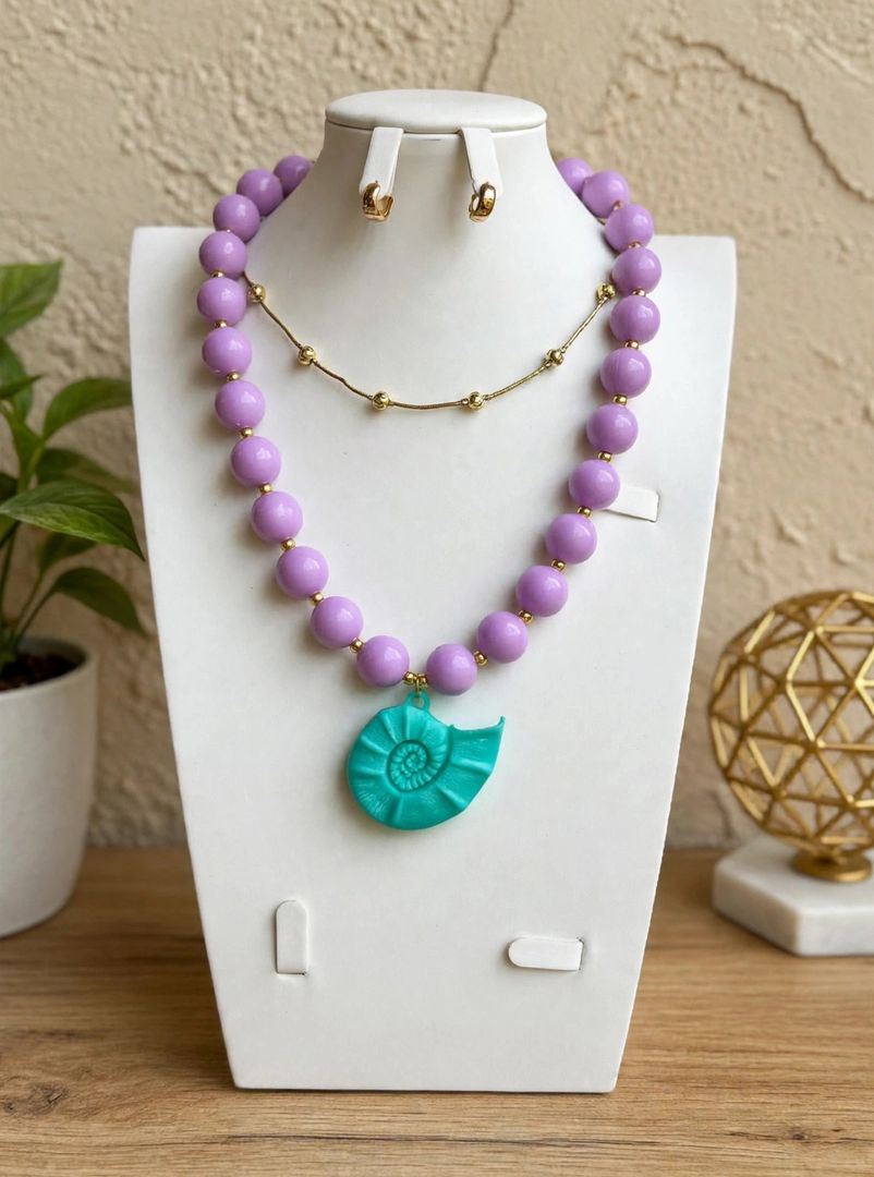 Collar Lila + Caracola turquesa
