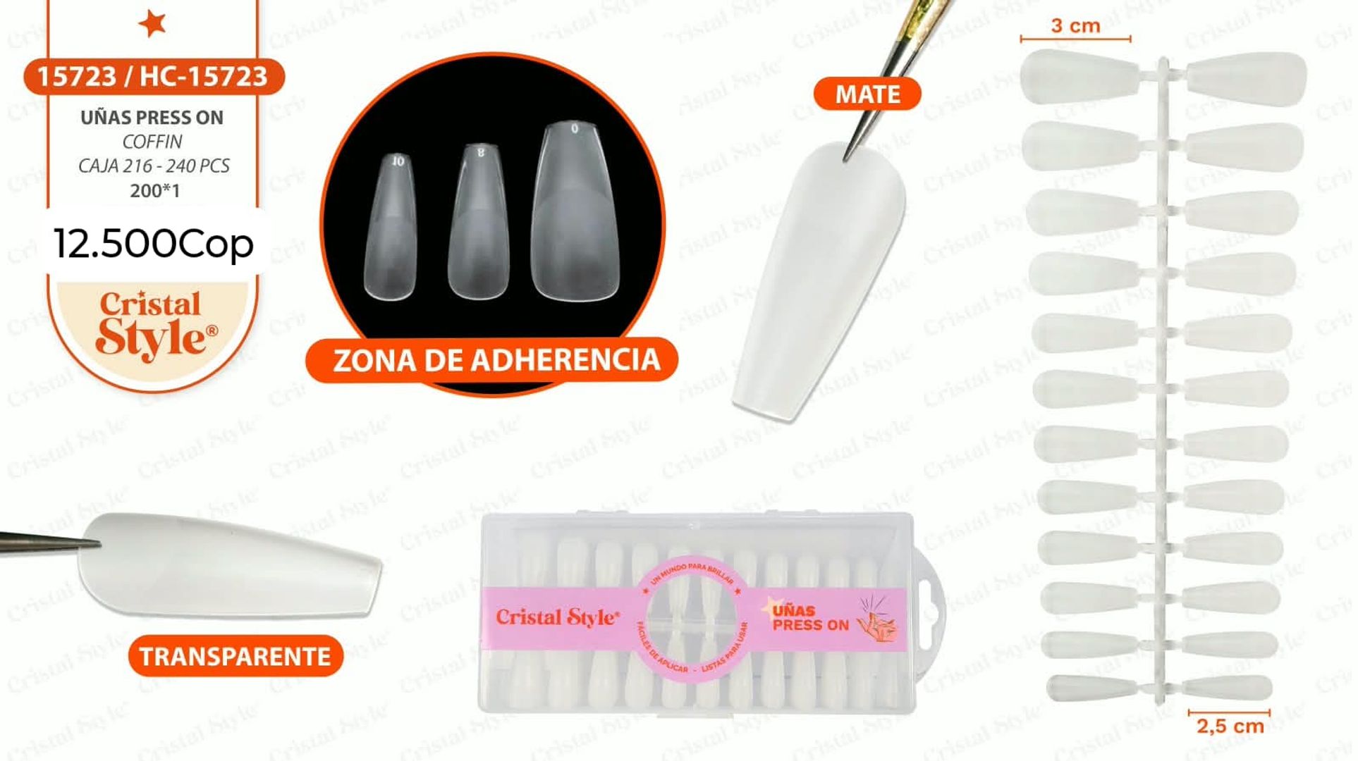 Uñas Press On Coffin Matte × 200pcs
