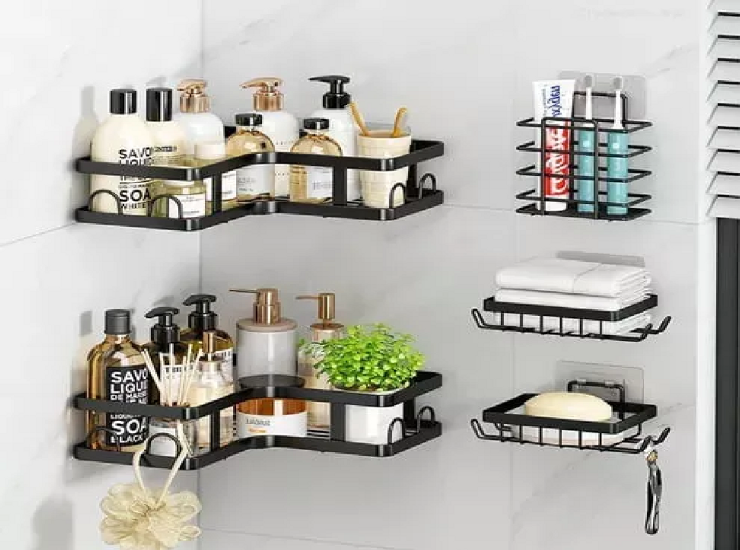 ORGANIZADOR DE BAÑO ESQUINERO ESTANTE DE PARED 5 PIEZAS