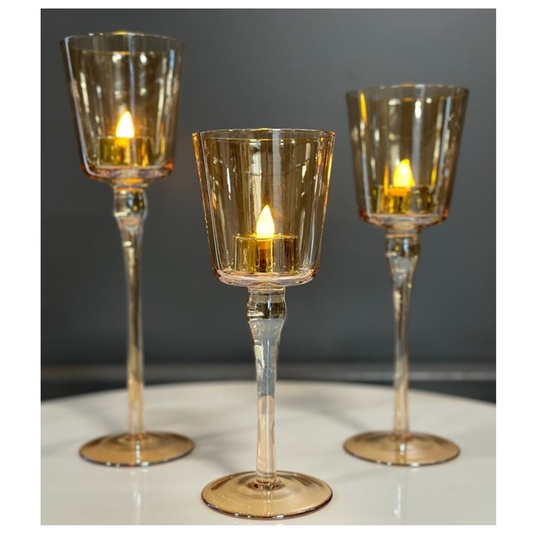 Set Candelabros de Cristal Ambar