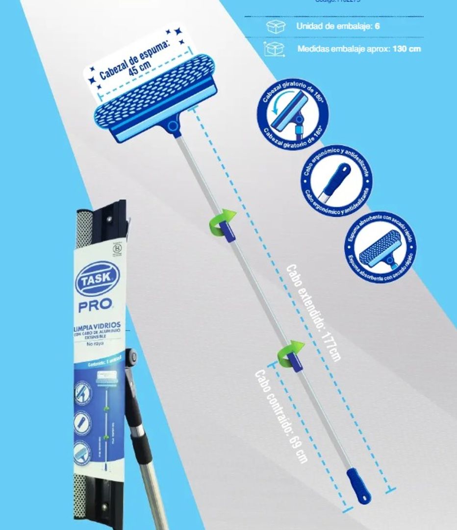 LIMPIAVIDRIOS EXTENSIBLE 1.77 CM ESPUMA TASK PRO  ANCHO 45 CM