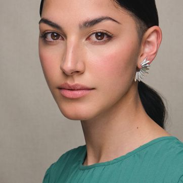  SILVER SMALL BLUE PALM CRESCENT EARRINGS - imagen 1
