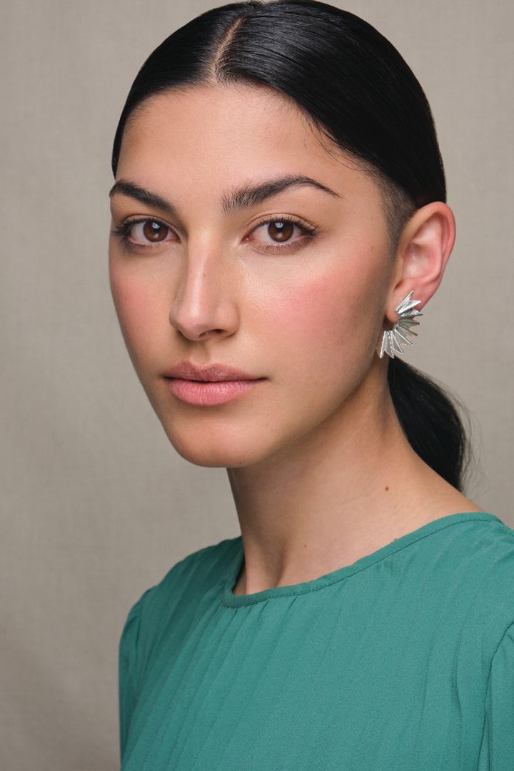  SILVER SMALL BLUE PALM CRESCENT EARRINGS