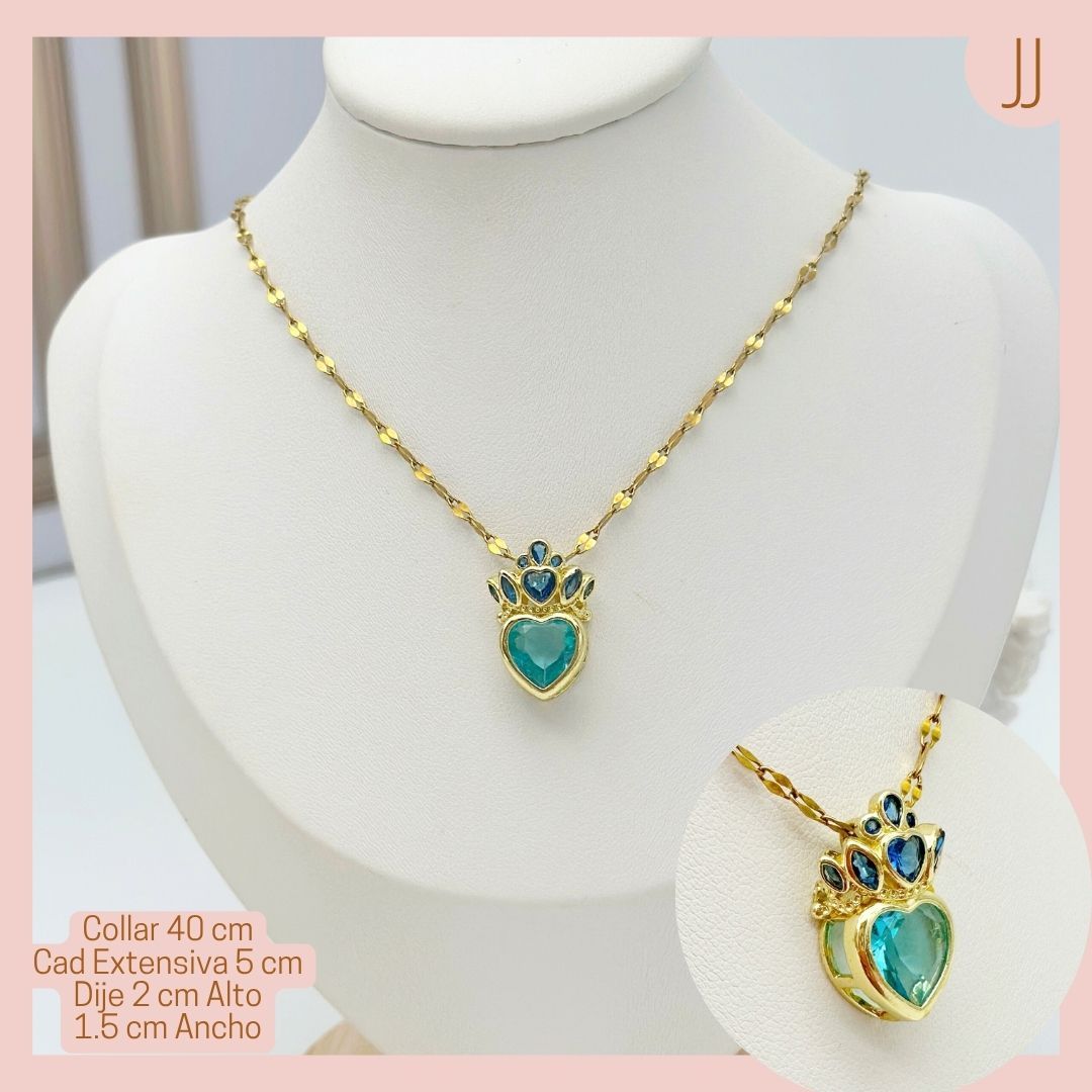 Collar Corazón Azul Acero Inoxidable
